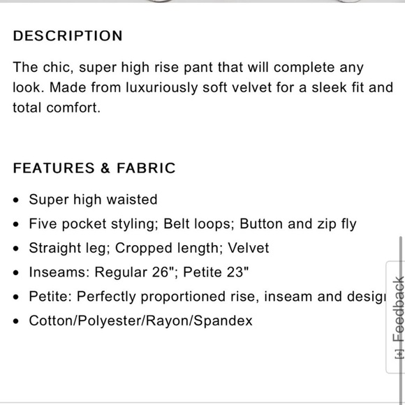 Express Super High Rise Straight Cropped Velvet Pants - Picture 3 of 10